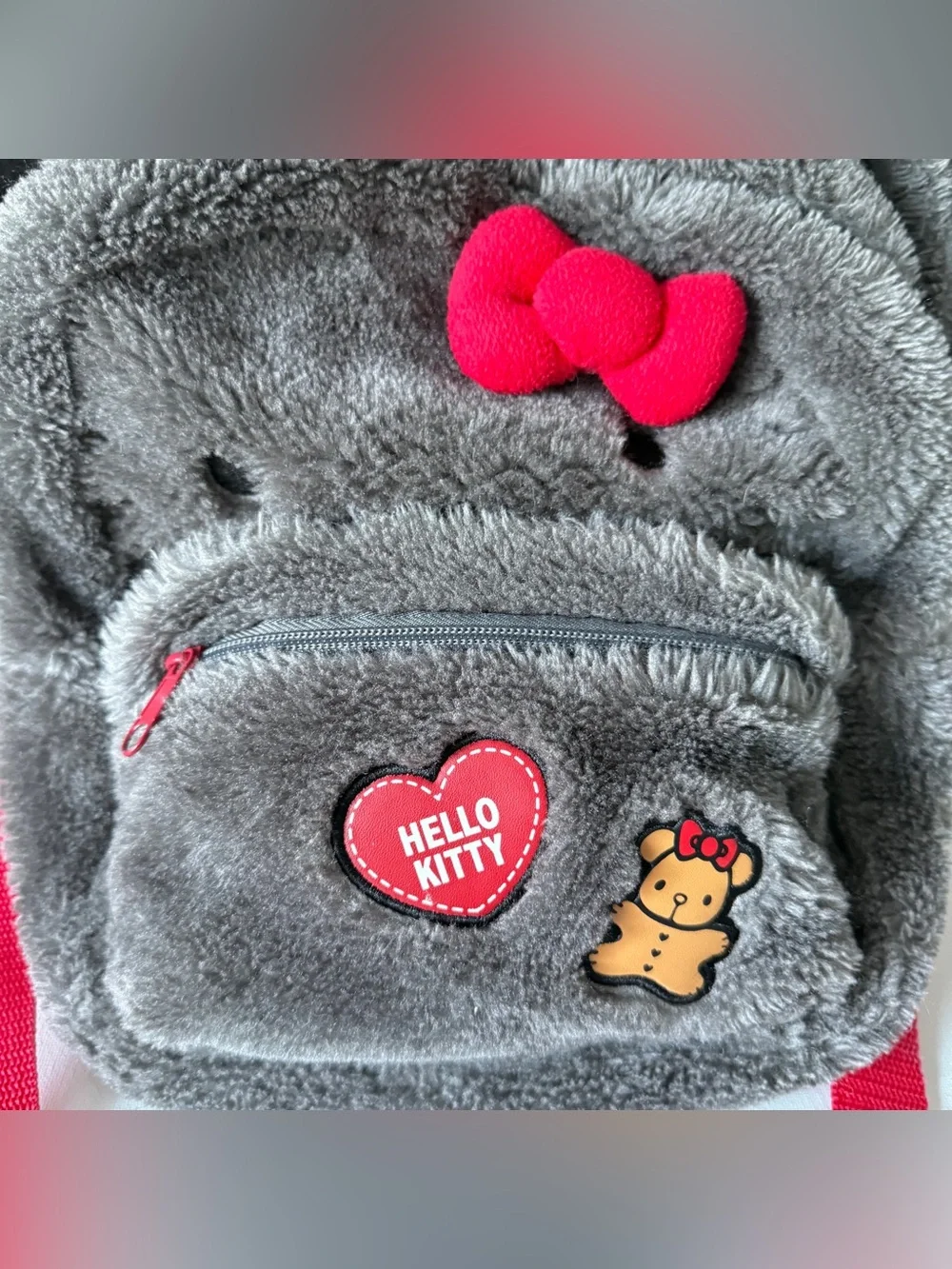 SANRIO HELLO KITTY 2017 Plush Kids Backpack Dark Gray Cat Heart Teddy 11